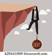 Businessman try hard to hold on the cliff with debt burden Businessman try hard to hold on the cliff with debt burden