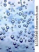 Clean water and water bubbles in blue Clean water and water bubbles in blue