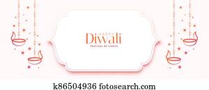 happy diwali white banner with diya and stars happy diwali white banner with diya and stars