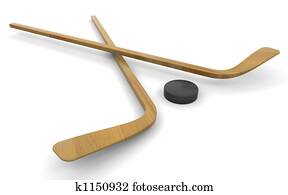 Ice hockey sticks and puck Ice hockey sticks and puck