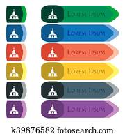 igreja, ícone, sinal., jogo, de, coloridos, luminoso, longo, botões, com, adicional, pequeno, modules., apartamento, desenho igreja, ícone, sinal., jogo, de, coloridos, luminoso, longo, botões, com, adicional, pequeno, modules., apartamento, desenho
