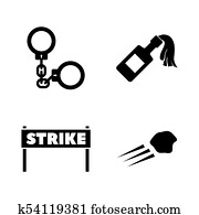 strike., simple, relacionado, vector, iconos