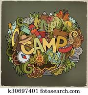 Summer camp hand lettering and doodles elements background Summer camp hand lettering and doodles elements background