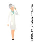 älter, kaukasisches, doktor, unterhaltung mobile, telefon.