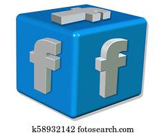 3D Render FACEBOOK LOGO represented as a blue cube with a white letter F - White background Concept image 3D Render FACEBOOK LOGO represented as a blue cube with a white letter F - White background Concept image