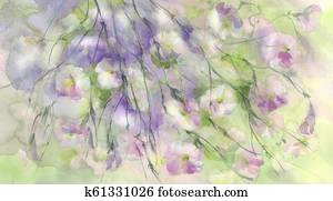 Rose meadow flowers in the wind watercolor background Rose meadow flowers in the wind watercolor background