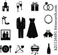 Set of black silhouette wedding icons Set of black silhouette wedding icons
