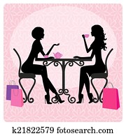 silhuett, av, två, vackra kvinnor