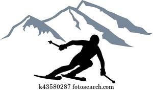 skier, silhouette, bergwelt skier, silhouette, bergwelt