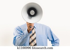 Speaking through megaphone Speaking through megaphone