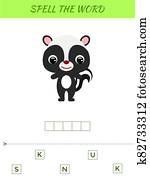 Spelling word scramble game template. Educational activity for preschool years kids and toddlers with cute skunk. Spelling word scramble game template. Educational activity for preschool years kids and toddlers with cute skunk.