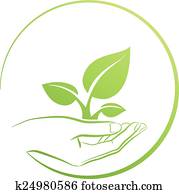 יד מחזיקה, plant,, לוגו, מושג