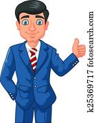 caricatura, homem negócios, dar, polegares, u