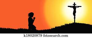 gebet, silhouette, -, timeline, decke gebet, silhouette, -, timeline, decke