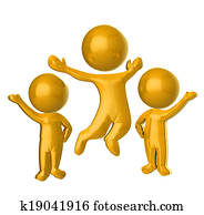 szczęśliwy, ludzie, złoty, logo, 3, d