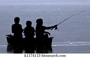 três, meninos, pesca
