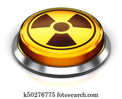 Yellow round nuke button with nuclear radiation symbol Yellow round nuke button with nuclear radiation symbol