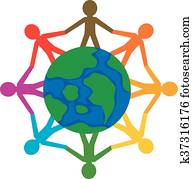 comunidad, gente, alrededor, globo