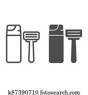 Shaving foam and razor line and solid icon, Hygiene routine concept, Men skincare products sign on white background, Shaving foam bottle and shave razor icon in outline style. Vector graphics. Shaving foam and razor line and solid icon, Hygiene routine concept, Men skincare products sign on white background, Shaving foam bottle and shave razor icon in outline style. Vector graphics.