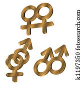 3D Gold Gender symbols