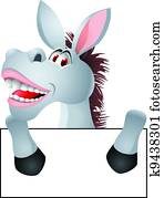 burro, caricatura, com, sinal branco burro, caricatura, com, sinal branco