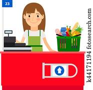 Cashier lady at her workplace Cashier lady at her workplace