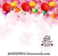 feliz, ano novo chinês, 2019, ano, de, a, Pig., lunar, novo, year., caráteres chineses, má, feliz ano novo