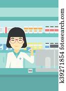 Pharmacist showing some medicine.