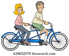 pärchen, reiten, a, blau, tandem fahrrad