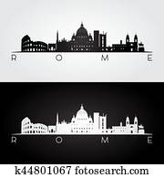 rom, skyline, und, grenzsteine, silhouette rom, skyline, und, grenzsteine, silhouette