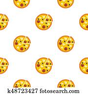 Pizza with mushrooms, salami and olives, pattern Pizza with mushrooms, salami and olives, pattern