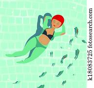 Swimming  Beautiful Woman in Pool