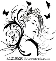 bella donna, con, fiori capelli