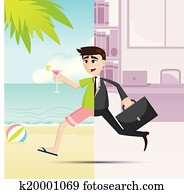cartoon businessman relax on summer time
