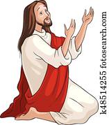 jesus, knieend, in, gebet jesus, knieend, in, gebet
