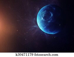 The Neptune with moons from space showing all they beauty. Extremely detailed image, including elements furnished by NASA. Other orientations and planets available.