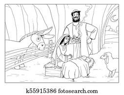 חג המולד, story., mary,, יוסף, ו, תינוק, jesus.