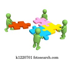 Four puppets with puzzles in hands