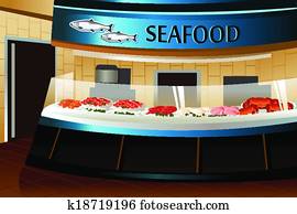 Grocery store: seafood section Grocery store: seafood section