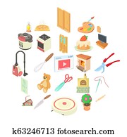 Home worker icons set, cartoon style Home worker icons set, cartoon style