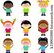 különböző, csoport, közül, children., vektor, ábra