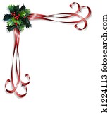 natal, holly, e, fitas, borda