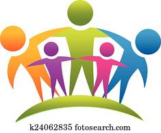 teamwork, folk, omfavner, familie, logo