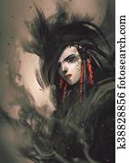 אישה יפה, עם, אדום, עגילים