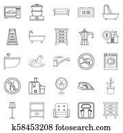 Comfortable house icons set, outline style Comfortable house icons set, outline style