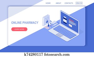 Healthcare, pharmacy and medical concept. Online notebook with pills, capsules blisters, glass bottles, plastic tubes. Isometric vector illustration. Healthcare, pharmacy and medical concept. Online notebook with pills, capsules blisters, glass bottles, plastic tubes. Isometric vector illustration.