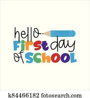 Hello First Day Of School- text for children. vector illustration. Hello First Day Of School- text for children. vector illustration.