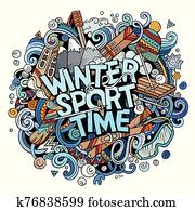 wintersport, zeit, hand, gezeichnet, karikatur, doodles, illustration. wintersport, zeit, hand, gezeichnet, karikatur, doodles, illustration.