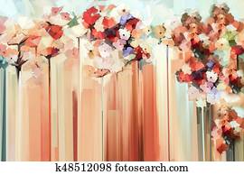 Abstract floral oil color painting. Hand painted Yellow and Red flowers in soft color Abstract floral oil color painting. Hand painted Yellow and Red flowers in soft color