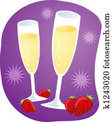 Champagne and strawberries illustration Champagne and strawberries illustration